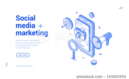Social Media Marketing SMM Concept Isometric Vector Illustration Banner Landing Page Template Social Media Marketing SMM Concept Isometric Vector Illustration Banner Landing Page Template 143003930