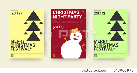 Retro Geometric Snowman Christmas Flyer Vector Template Set Retro Geometric Snowman Christmas Flyer Vector Template Set 143003975