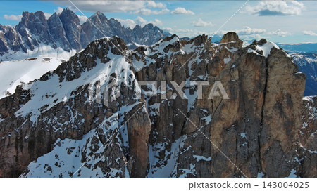 Majestic rocky mountains in snow Alps Dolomites Majestic rocky mountains in snow Alps Dolomites 143004025