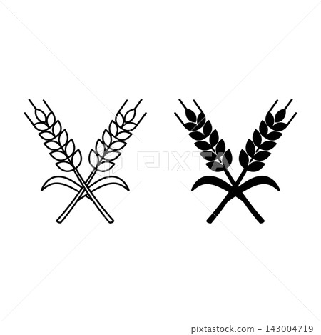 Crossed Wheat Stalks Icon Set in Outline and Solid Black Vector Style Crossed Wheat Stalks Icon Set in Outline and Solid Black Vector Style 143004719