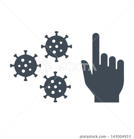 Hand with raised finger pointing away from virus particles icon Hand with raised finger pointing away from virus particles icon 143004933