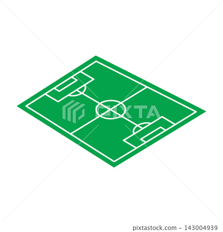Green soccer field with white lines and goals 143004939
