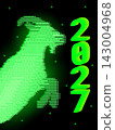 Neon Pixel Dithering Bitmap Goat Illustration with Digital Tracking Effect, Futuristic Technology Graphic for Happy New Year 2027 Celebration Poster 143004968