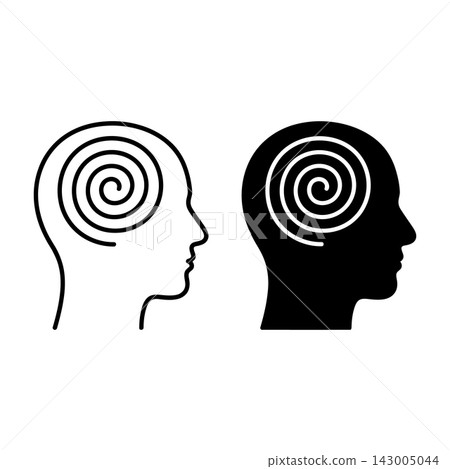Black and white human heads with spiral thoughts 143005044