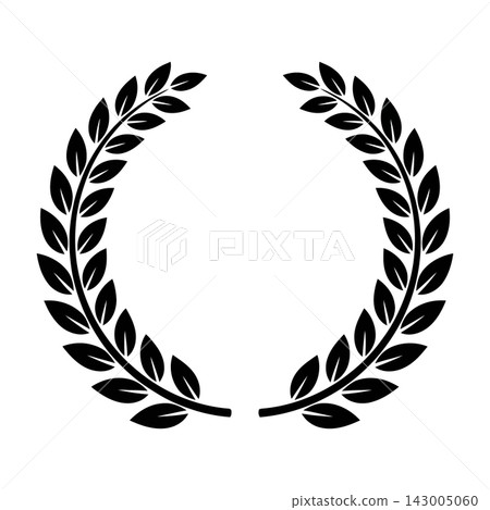 Black Laurel Wreath and Branch Silhouette Design on White Background Black Laurel Wreath and Branch Silhouette Design on White Background 143005060