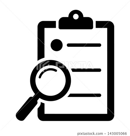 Black Clipboard with Magnifying Glass Icon Representing Document Inspection Black Clipboard with Magnifying Glass Icon Representing Document Inspection 143005066