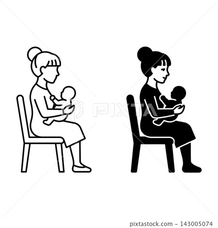 Mother holding newborn baby sitting chair Mother holding newborn baby sitting chair 143005074