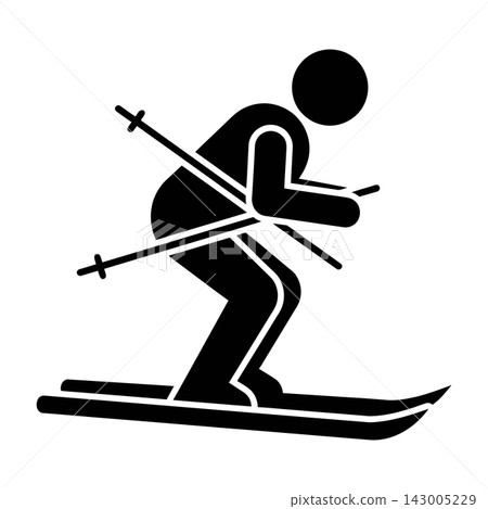 Black Cross Country Skiing Icon On White Background With Poles And Skis Black Cross Country Skiing Icon On White Background With Poles And Skis 143005229