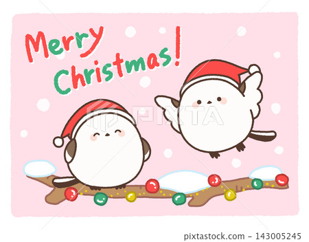 A mini Christmas illustration of a long-tailed tit (warm colors) A mini Christmas illustration of a long-tailed tit (warm colors) 143005245