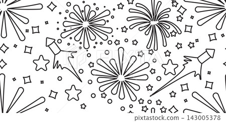 Festive seamless pattern with fireworks and holiday rockets Festive seamless pattern with fireworks and holiday rockets 143005378