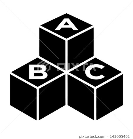 Black cubes with letters A, B, C on top, geometric shape arrangement Black cubes with letters A, B, C on top, geometric shape arrangement 143005401