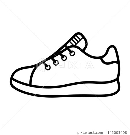 Black and white drawing of a sneaker shoe Black and white drawing of a sneaker shoe 143005408