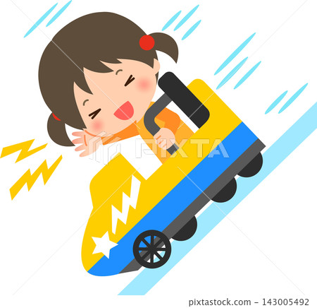 一個女孩正在享受過山車。 一個女孩正在享受過山車。 143005492