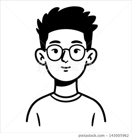 Happy boy avatar wearing glasses line art Happy boy avatar wearing glasses line art 143005962