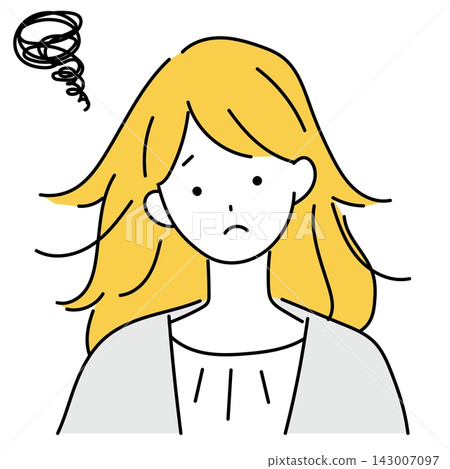 一位二十多歲的年輕女子，為自己的頭髮而苦惱。 143007097