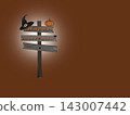 Halloween rickety old wooden signpost brown background 143007442