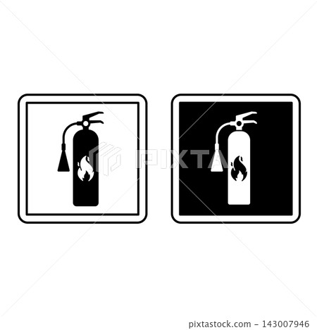 Fire Extinguisher Signs. Black and White Vector Icons. Device Designed to Extinguish Fires. Hospital Ward Sign 143007946