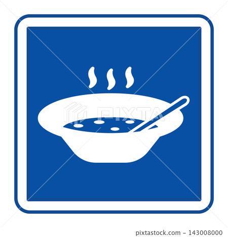 Blue Cafeteria Sign. Vector Icon. Bowl of Hot Soup. Self-Service Restaurant, Eating Place. Hospital Department Sign 143008000