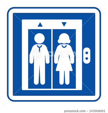 Blue Elevator Sign. Vector Icon. Lifting Machine for Moving People and Goods Up and Down. Hospital Department Sign Blue Elevator Sign. Vector Icon. Lifting Machine for Moving People and Goods Up and Down. Hospital Department Sign 143008001