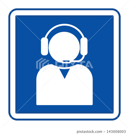 Blue Information Sign. Vector Icon. Person with Headphones and Microphone. Help Desk, Hotline, Patient Assistance. Hospital Department Sign Blue Information Sign. Vector Icon. Person with Headphones and Microphone. Help Desk, Hotline, Patient Assistance. Hospital Department Sign 143008003