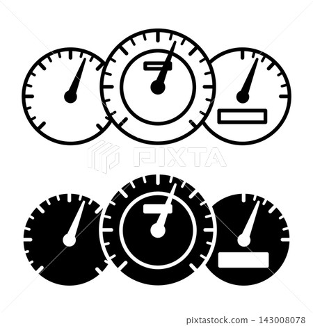 Speedometer icons. Black and White Vector Icons of Vehicle Speedometers. Speed indicator. Car service concept Speedometer icons. Black and White Vector Icons of Vehicle Speedometers. Speed indicator. Car service concept 143008078