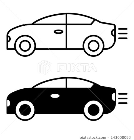 Car icons. Black and White Vector Icons of a Driving Vehicle. Car service concept Car icons. Black and White Vector Icons of a Driving Vehicle. Car service concept 143008093
