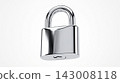 A heavy, highly polished chrome padlock completely isolated on a pure white seamless background. 143008118