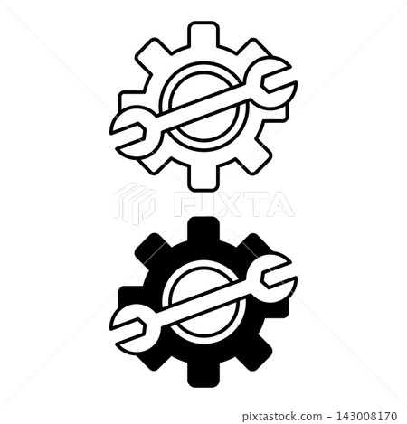 Service icons. Black and White Vector Icons of Gear and Wrench. Service Tools. Car service concept Service icons. Black and White Vector Icons of Gear and Wrench. Service Tools. Car service concept 143008170
