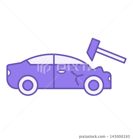 Body Repair Color Icon. Vector Icon of Broken Car and Hammer. Car service concept Body Repair Color Icon. Vector Icon of Broken Car and Hammer. Car service concept 143008193