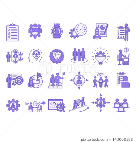 Colored Set of Management Icons. Vector Icons of Planning, Training, Development, Human Resources, Goals, Leadership, Employee and Other Colored Set of Management Icons. Vector Icons of Planning, Training, Development, Human Resources, Goals, Leadership, Employee and Other 143008198