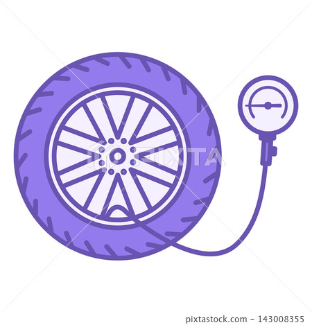 Colored Icon Inflate Tire. Vector Icon of Car Wheel and Pressure Gauge. Tire service. Checking Tire Pressure. Car service concept Colored Icon Inflate Tire. Vector Icon of Car Wheel and Pressure Gauge. Tire service. Checking Tire Pressure. Car service concept 143008355