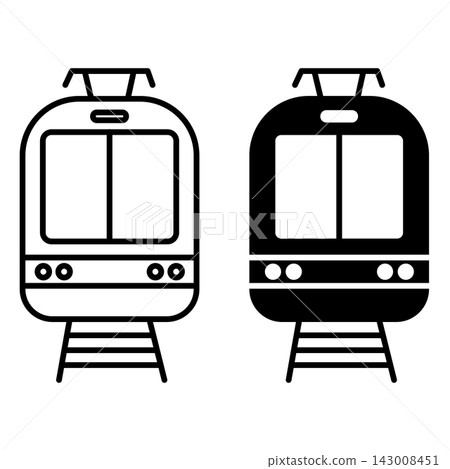 Tram icons. Black and White Vector Light Rail Icons. Front view Tram icons. Black and White Vector Light Rail Icons. Front view 143008451