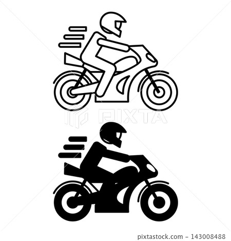 Motorbike icons. Black and White Vector Icons of a Man in a Helmet Riding a Modern Motorcycle. Sports Racing. Urban Transport Concept Motorbike icons. Black and White Vector Icons of a Man in a Helmet Riding a Modern Motorcycle. Sports Racing. Urban Transport Concept 143008488