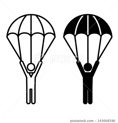 Parachute icons. Black and White Vector Icon of Man with Opened Parachute. Skydiving. Extreme Sports and Entertainment Parachute icons. Black and White Vector Icon of Man with Opened Parachute. Skydiving. Extreme Sports and Entertainment 143008590