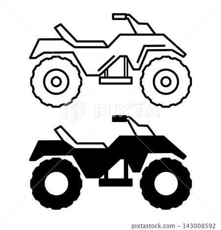 Quad Bike icons. Black and White Vector Off-Road Motorcycle Icons. ATV. Transport Concept Quad Bike icons. Black and White Vector Off-Road Motorcycle Icons. ATV. Transport Concept 143008592