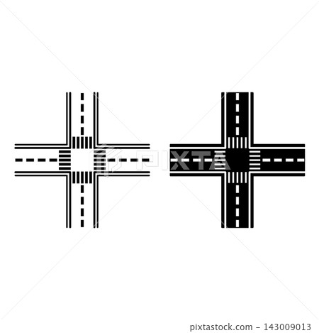 Intersection Icons. Black and White Vector Icons. Highway Intersection and Pedestrian Crossings. Road Concept Intersection Icons. Black and White Vector Icons. Highway Intersection and Pedestrian Crossings. Road Concept 143009013