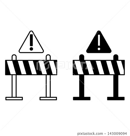 Barrier Icons. Black and White Vector Icons. Fence and Danger Sign. Obstacle on the Way, Warning. Roads Concept Barrier Icons. Black and White Vector Icons. Fence and Danger Sign. Obstacle on the Way, Warning. Roads Concept 143009094