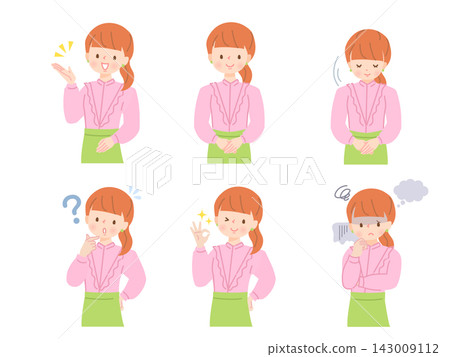 A set of illustrations depicting the facial expressions of stylish women. A set of illustrations depicting the facial expressions of stylish women. 143009112
