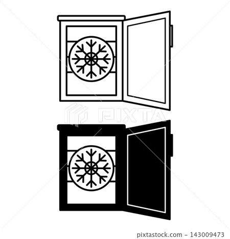 Freezer Icons. Black and White Vector Illustration. Electric Appliance For Long-Term Food Storage. Home Appliances Concept 143009473