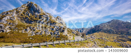 Mountain rocky landscape. Picos de Europa national park. Road to Lagos de Covadonga,  Asturias, Spain, Europe 143009600