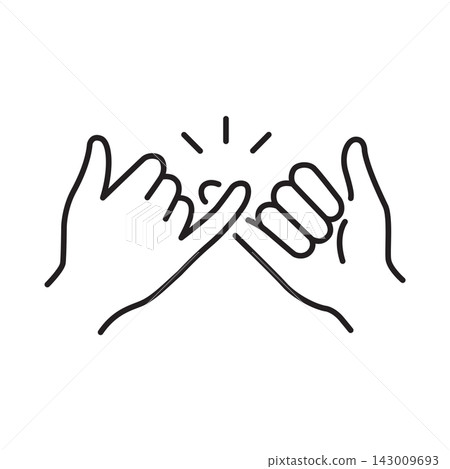 Minimalist black outline icon of two hands locking pinky fingers representing friendship and promises. Minimalist black outline icon of two hands locking pinky fingers representing friendship and promises. 143009693