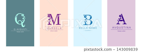 Logo Q, M, capital letter B, A. Monogram of Botanical Minimalistic, Initial. with Organic Plant Elements Logo Q, M, capital letter B, A. Monogram of Botanical Minimalistic, Initial. with Organic Plant Elements 143009839