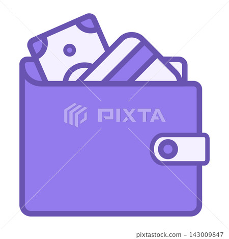Colored Wallet Icon. Vector Icon of Wallet with Money and Bank Card. Business and Finance Concept Colored Wallet Icon. Vector Icon of Wallet with Money and Bank Card. Business and Finance Concept 143009847
