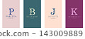 Logo P, J, capital letter B, K. Monogram of Botanical Minimalistic, Initial. with Organic Plant Elements. 143009889