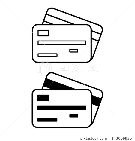 Credit Card Icons. Black and White Vector Icons. Bank Cards from Both Sides. Business And Finance Concept 143009930