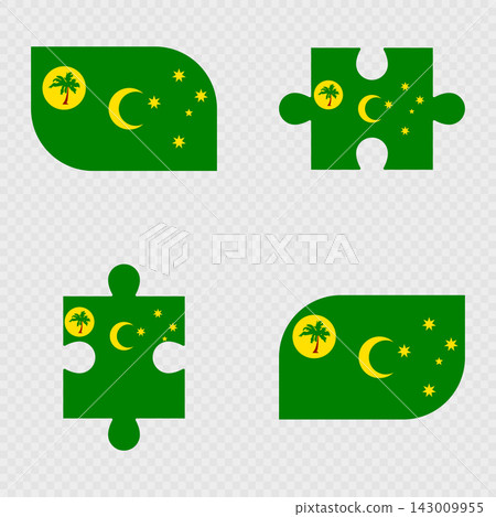 Cocos Islands Flag Rounded Shapes and Puzzle Set. Cocos Islands Flag Rounded Shapes and Puzzle Set. 143009955