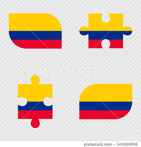 Colombia Flag Rounded Shapes and Puzzle Set. Colombia Flag Rounded Shapes and Puzzle Set. 143009956