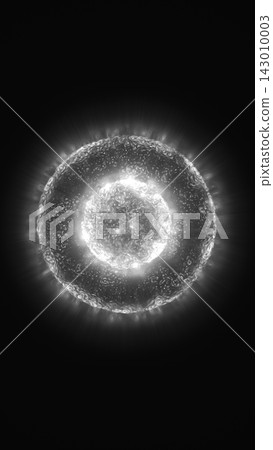 Radiant monochrome energy sphere with a glowing core and textured outer shell floats against a black background, suggesting fusion and cosmic power. Radiant monochrome energy sphere with a glowing core and textured outer shell floats against a black background, suggesting fusion and cosmic power. 143010003