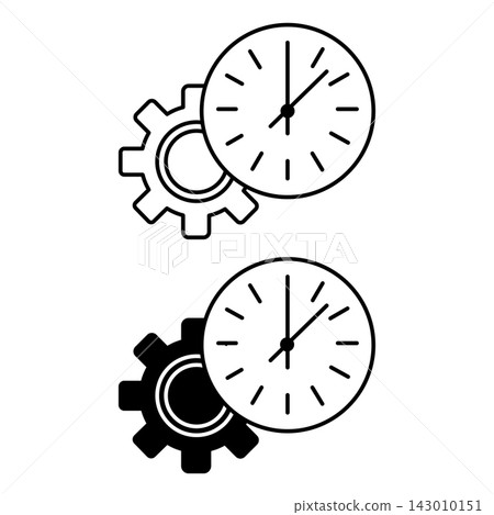 Time Management Icons. Black and White Vector Icons of Gears and Clocks. Business and Management Concept Time Management Icons. Black and White Vector Icons of Gears and Clocks. Business and Management Concept 143010151