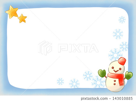 可愛的手繪風格邊框素材，圖案為雪人和雪花。 143010885